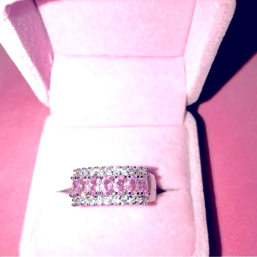 🌷Beautiful Pink Zircon Silver Plated Wide Ban - Picture 3 of 7